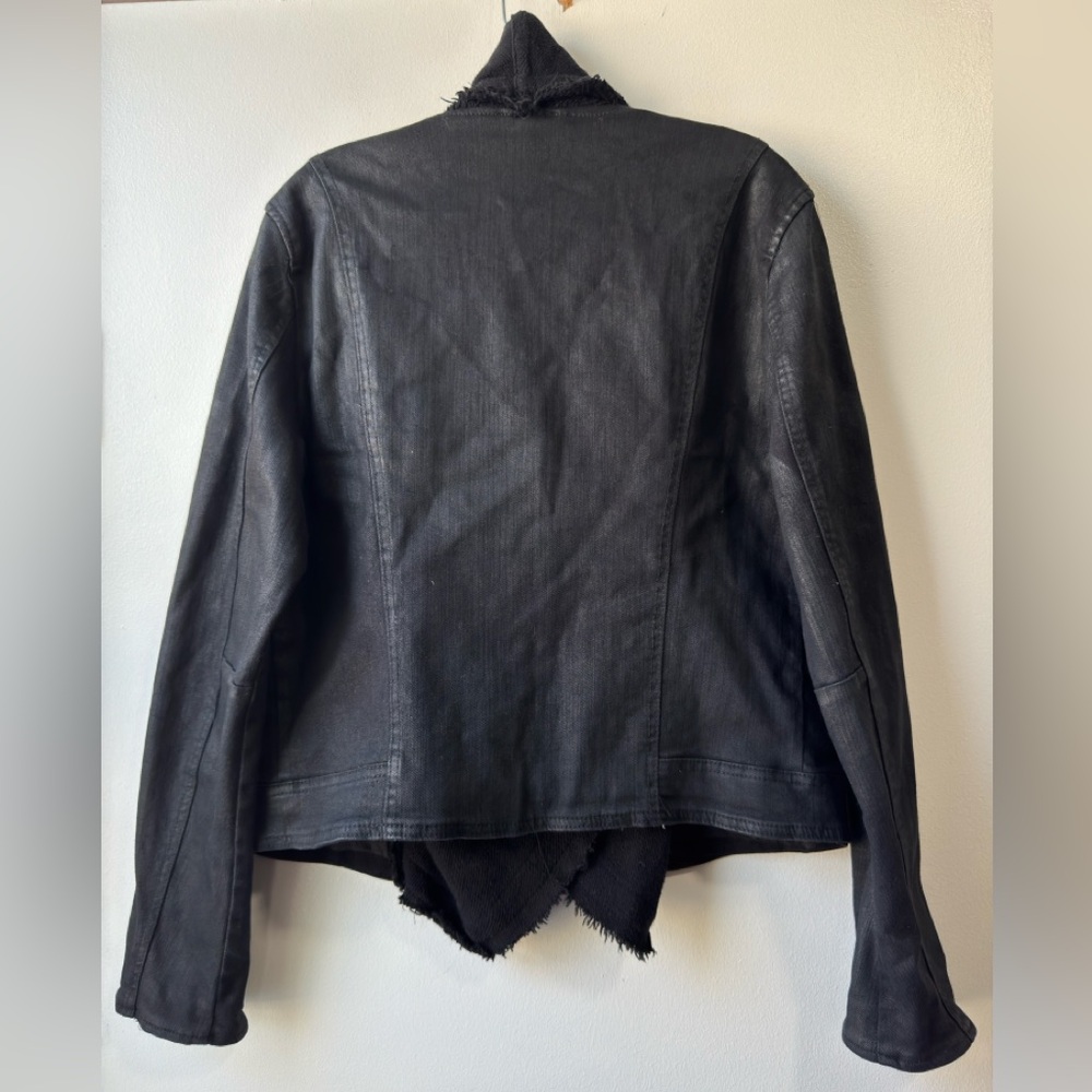 Free People Drape Front Coated Denim Moto Mixed Media Black Leather Jacket Sz 12 - Picture 4 of 11